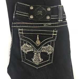 Miss Me Cross Button Pocket Skinny Dark Wash Jean